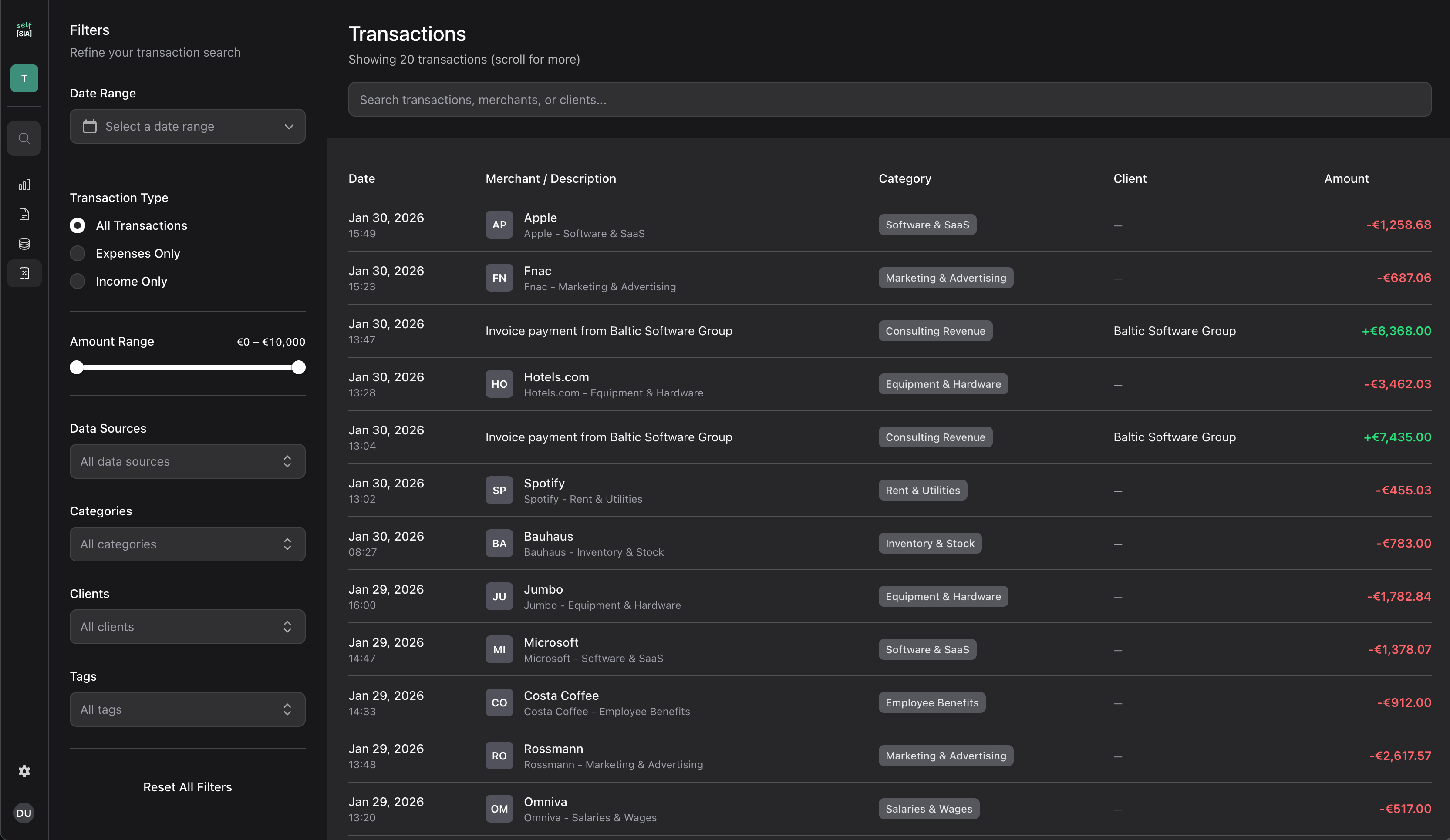 Transactions - Filter and search all transactions